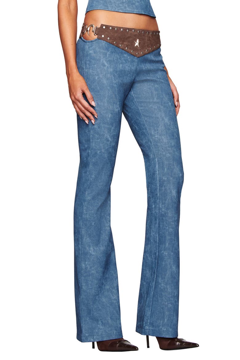 Kessa Faux Leather Bootcut Pants, Alternate, color, BLUE AND BROWN