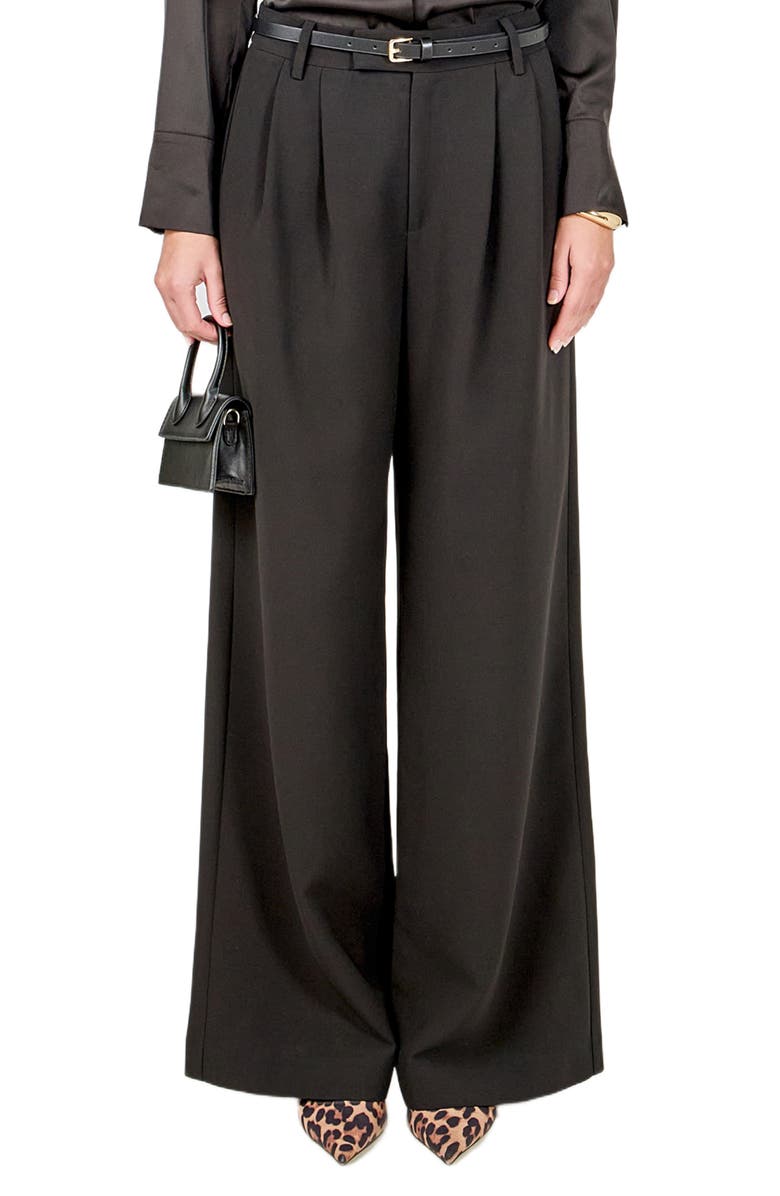 Endless Rose Wide-Leg Pleat Pants, Main, color, Black