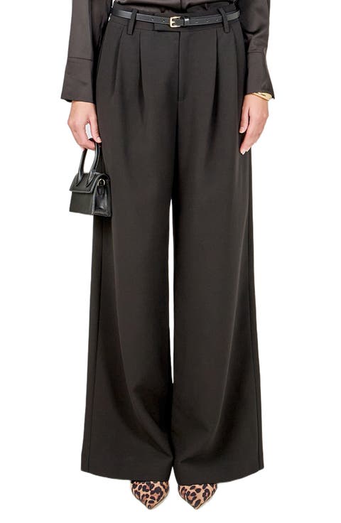 Wide-Leg Pleat Pants