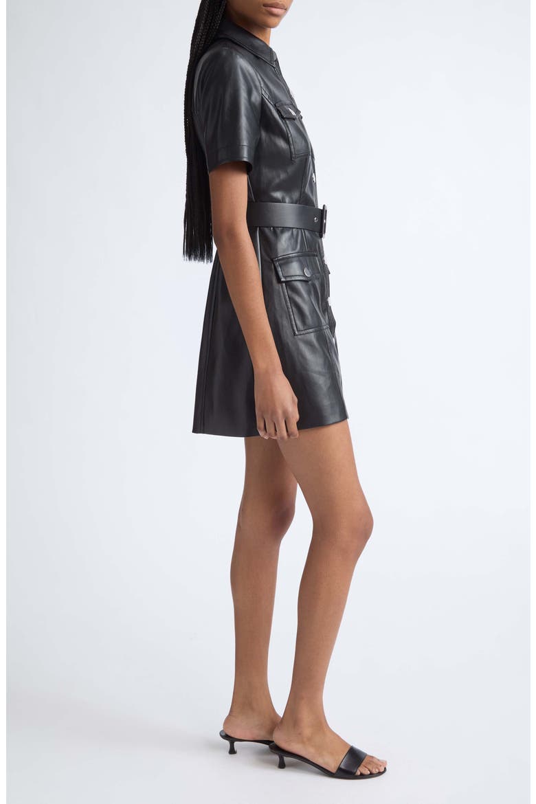 Lydia Faux Leather Snap Front Minidress, Alternate, color, JET