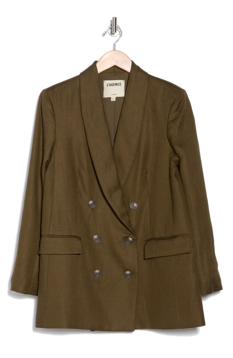 L'AGENCE Jayda Relaxed Fit Linen Blend Blazer, Alternate, color, Brown Olive