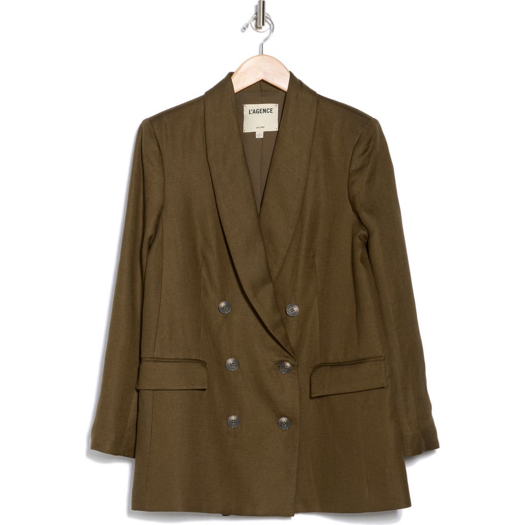 Shop L Agence L'agence Jayda Relaxed Fit Linen Blend Blazer In Brown Olive