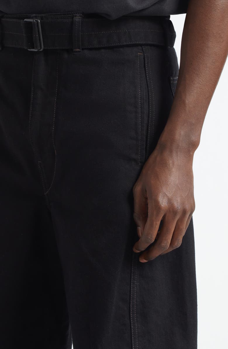 Lemaire Twisted Seam Belted Barrel Leg Jeans, Alternate, color, Black