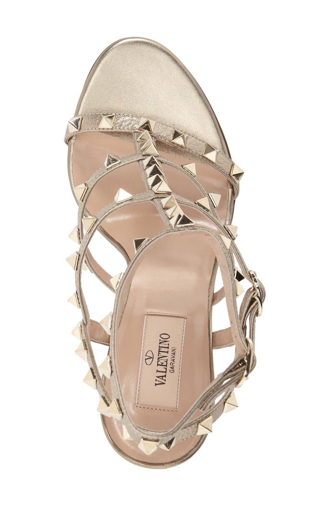 Valentino Garavani Valentino Rockstud Metallic Ankle Strap Sandal, Alternate, color, 