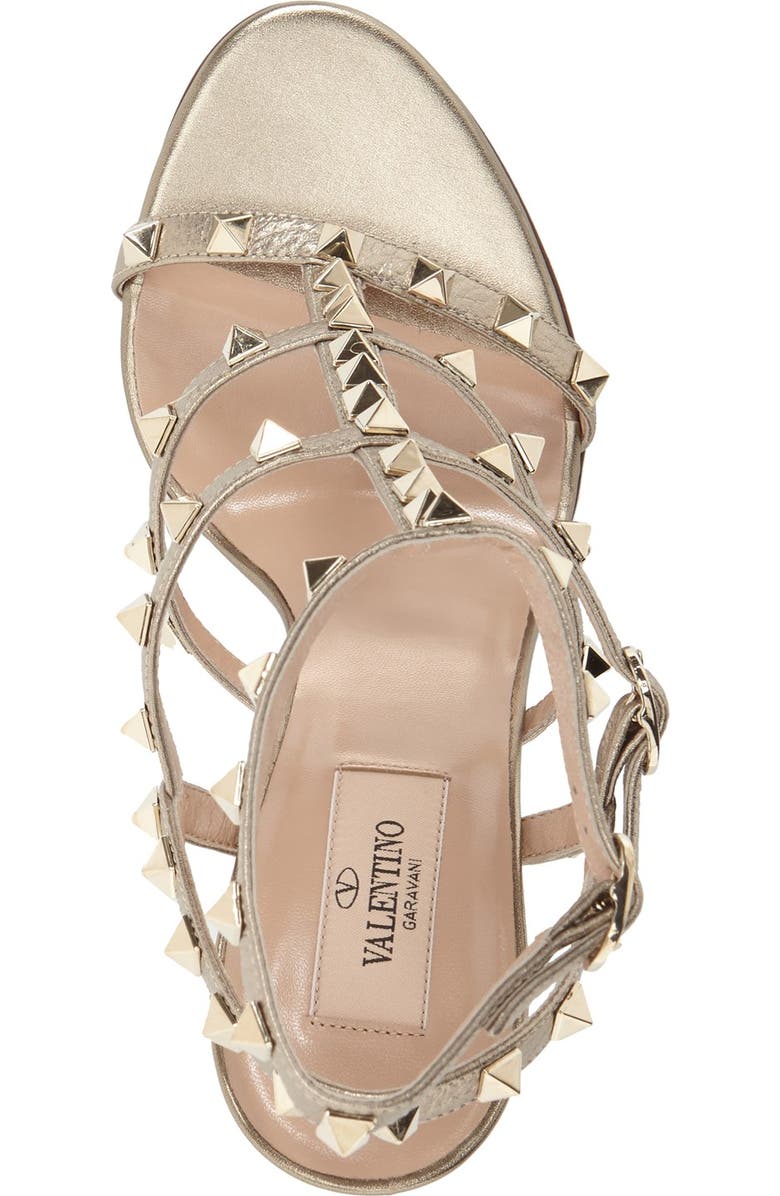 Valentino Garavani Valentino Rockstud Metallic Ankle Strap Sandal, Alternate, color,