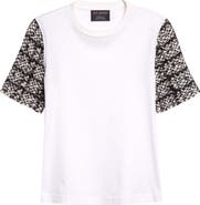 ST. JOHN Mixed Media Cotton Jersey T-Shirt