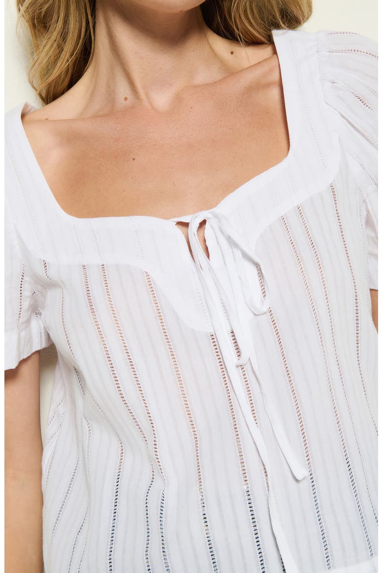 Vanity Ladder Stitch Inset Cotton Top, Alternate, color, WHITE