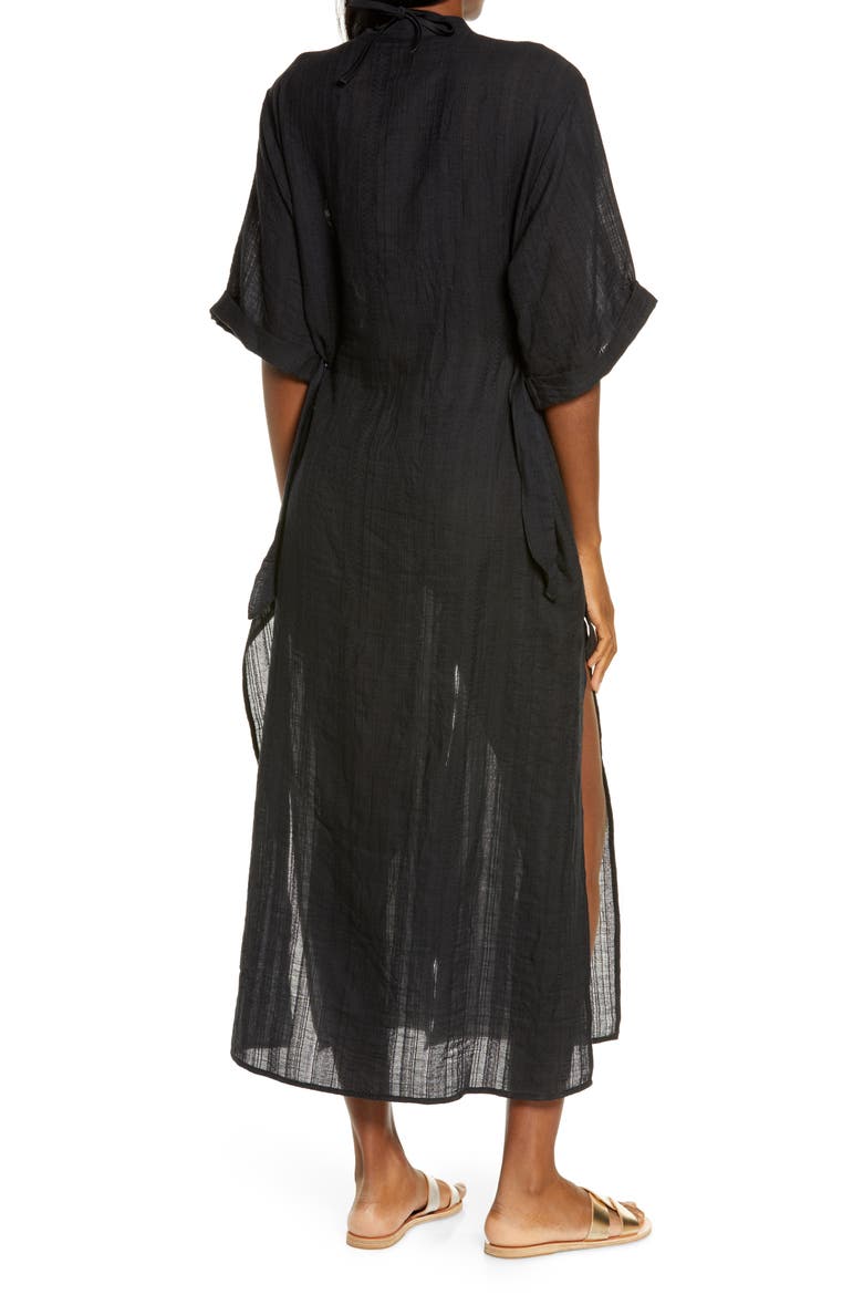 Michelle Mandarin Collar Cover-Up Caftan, Alternate, color, BLACK