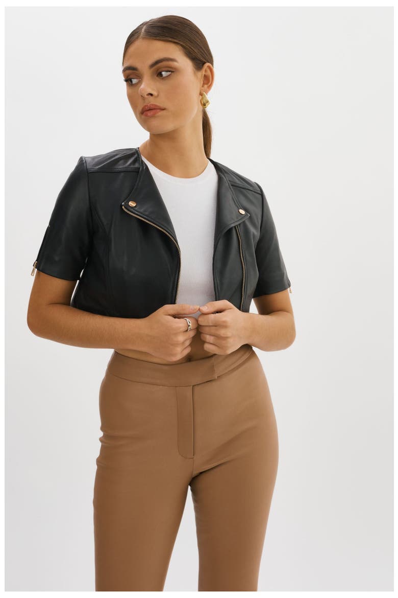 Kirsi Gold | Cropped Biker Jacket, Alternate, color, Black