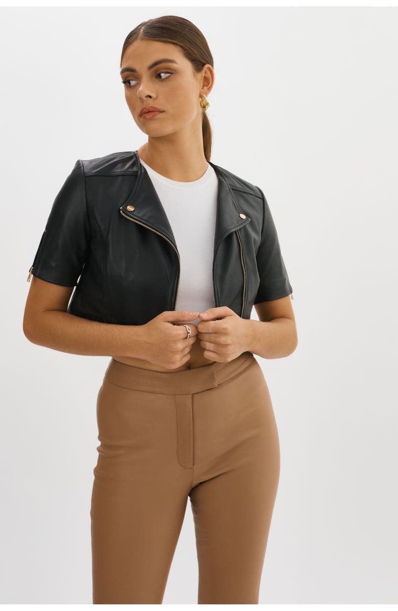 LAMARQUE Kirsi Gold | Cropped Biker Jacket, Alternate, color, Black