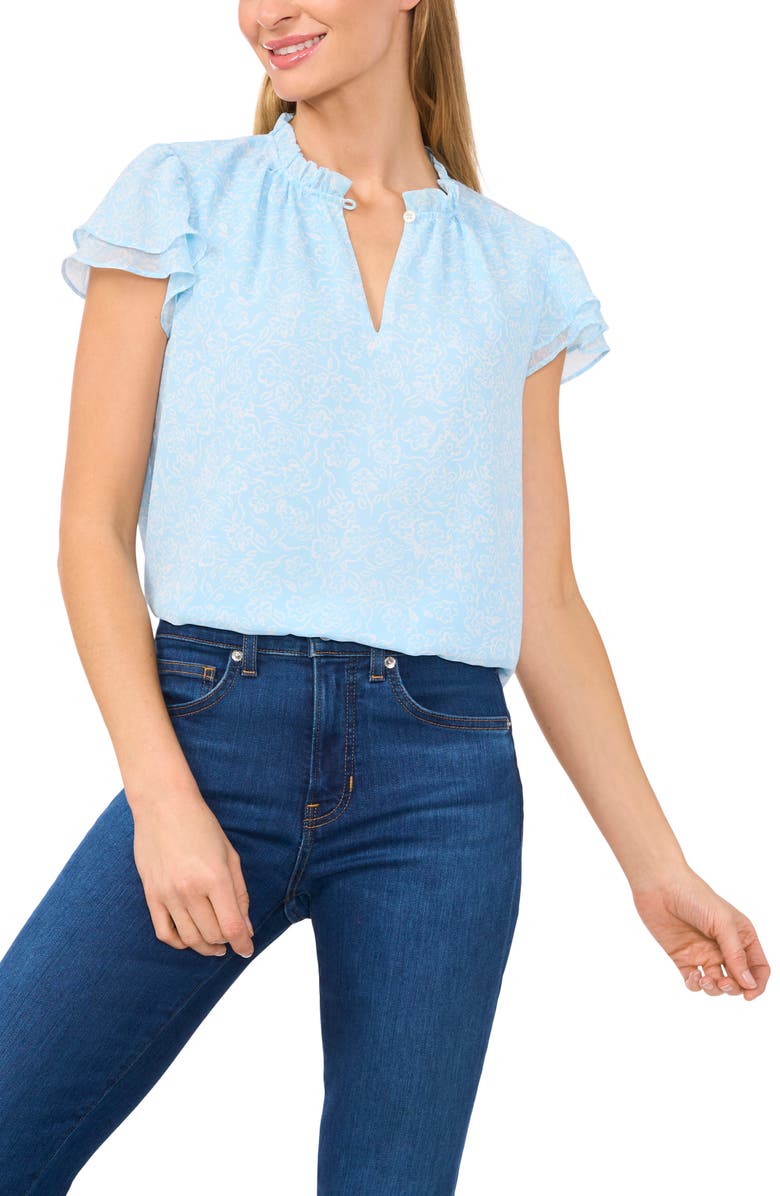 CeCe Flutter Sleeve Keyhole Top, Main, color, 