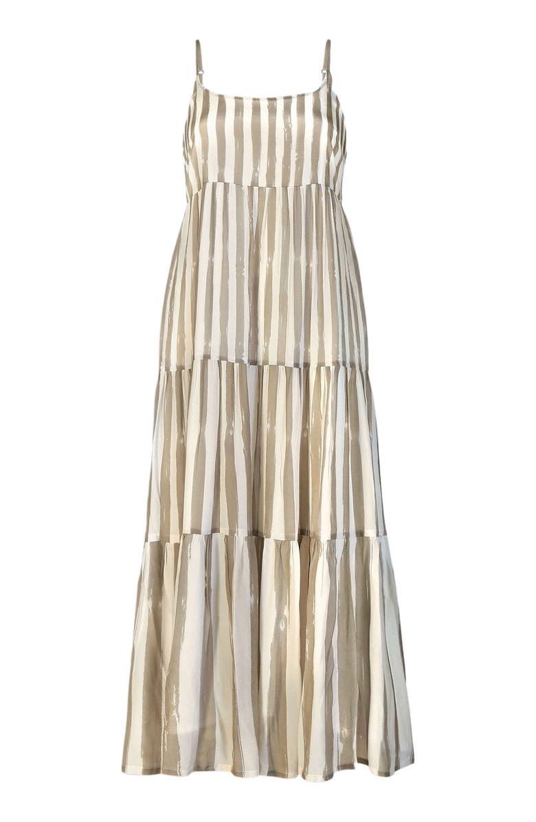 Reistor Strappy Tiered Maxi Dress, Alternate, color, Beige Striped Down
