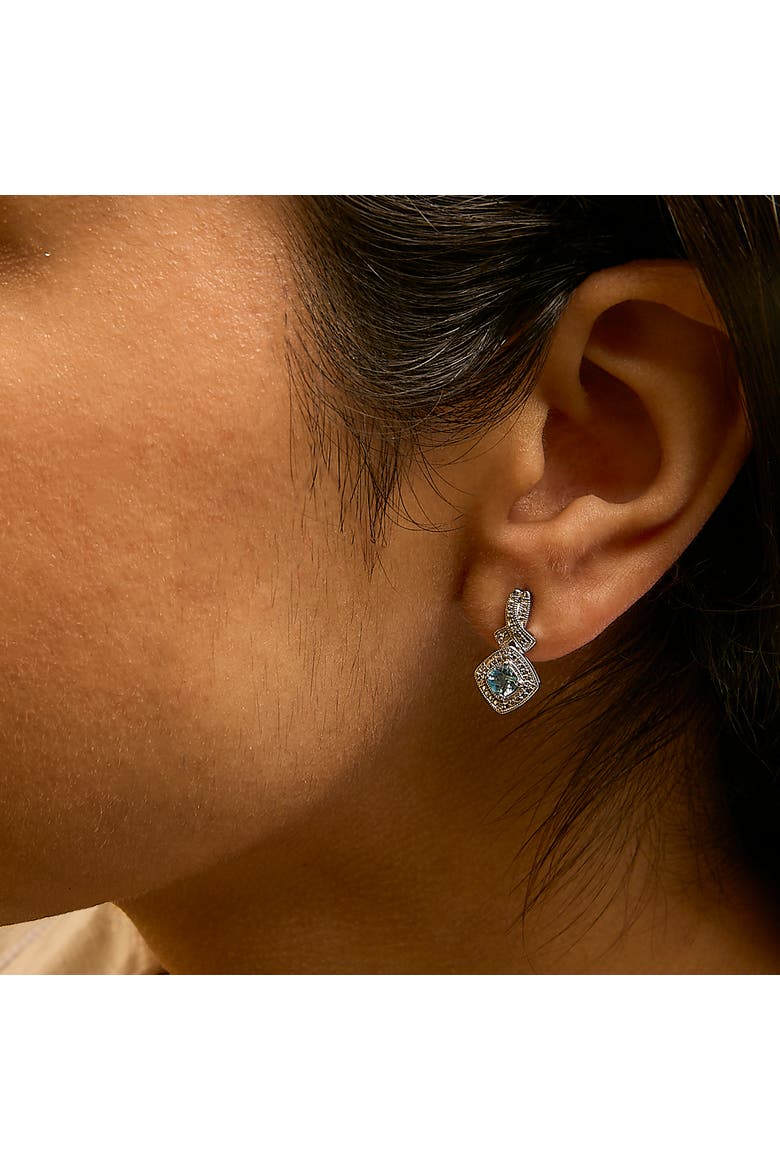 Sterling Silver Cushion Cut Blue Topaz and Diamond Accent Twist Motif Dangle Earrings, Alternate, color, Silver