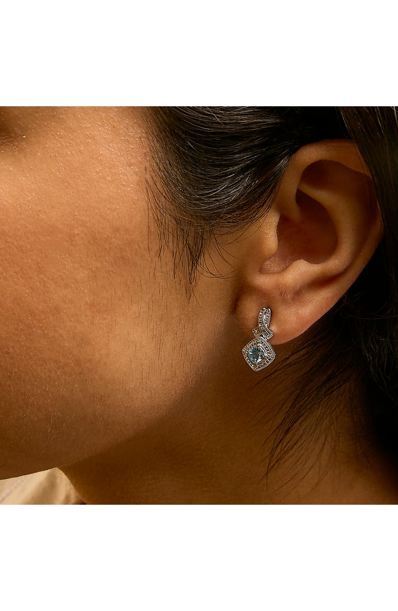 Haus of Brilliance Sterling Silver Cushion Cut Blue Topaz and Diamond Accent Twist Motif Dangle Earrings, Alternate, color, Silver