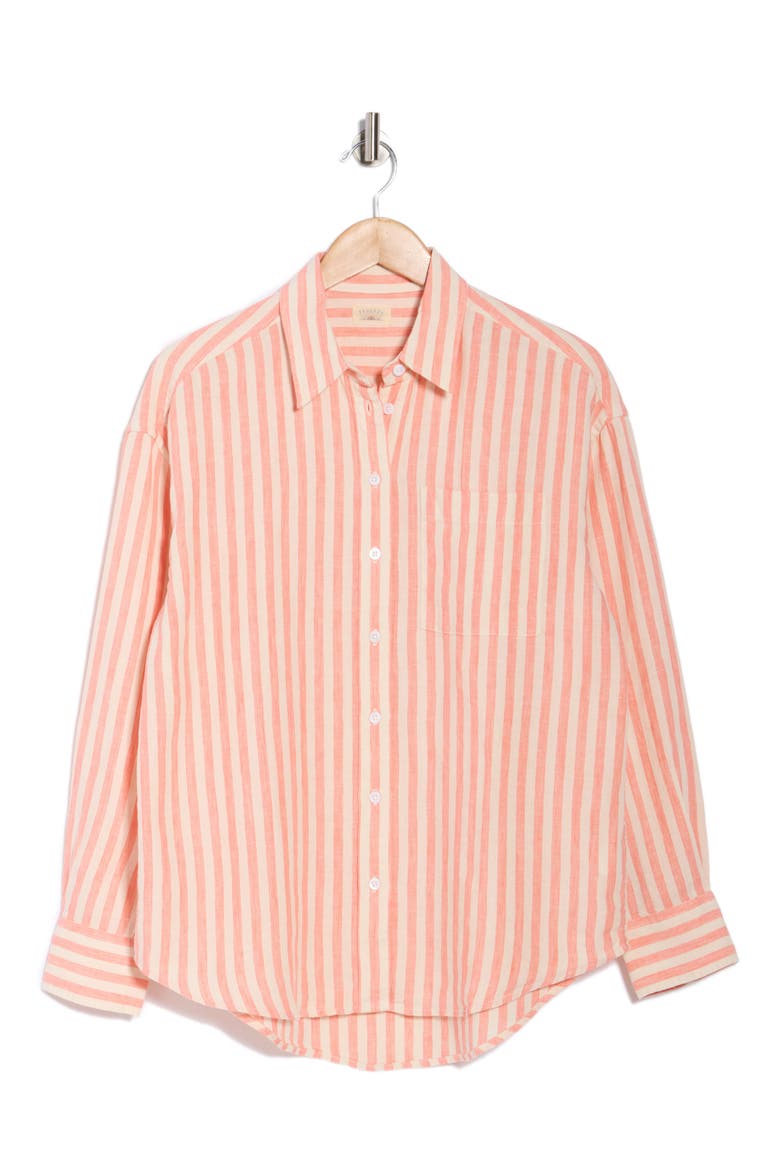 Laguna Stripe Linen Button-Up Shirt, Alternate, color, PEACH LUCY STRIPE