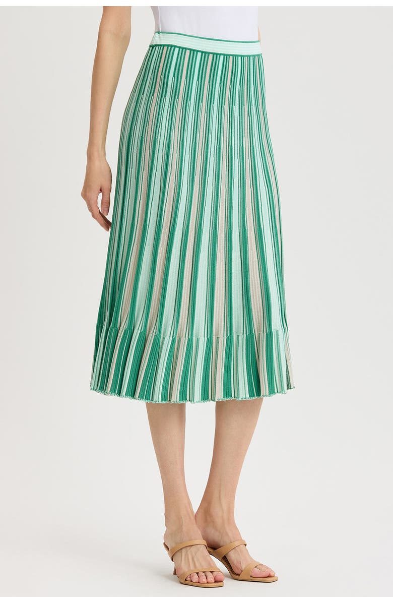 Ming Wang Flared Flounce Soft Knit Midi Skirt, Alternate, color, Kelly Green/Eucalyptus/Ivory