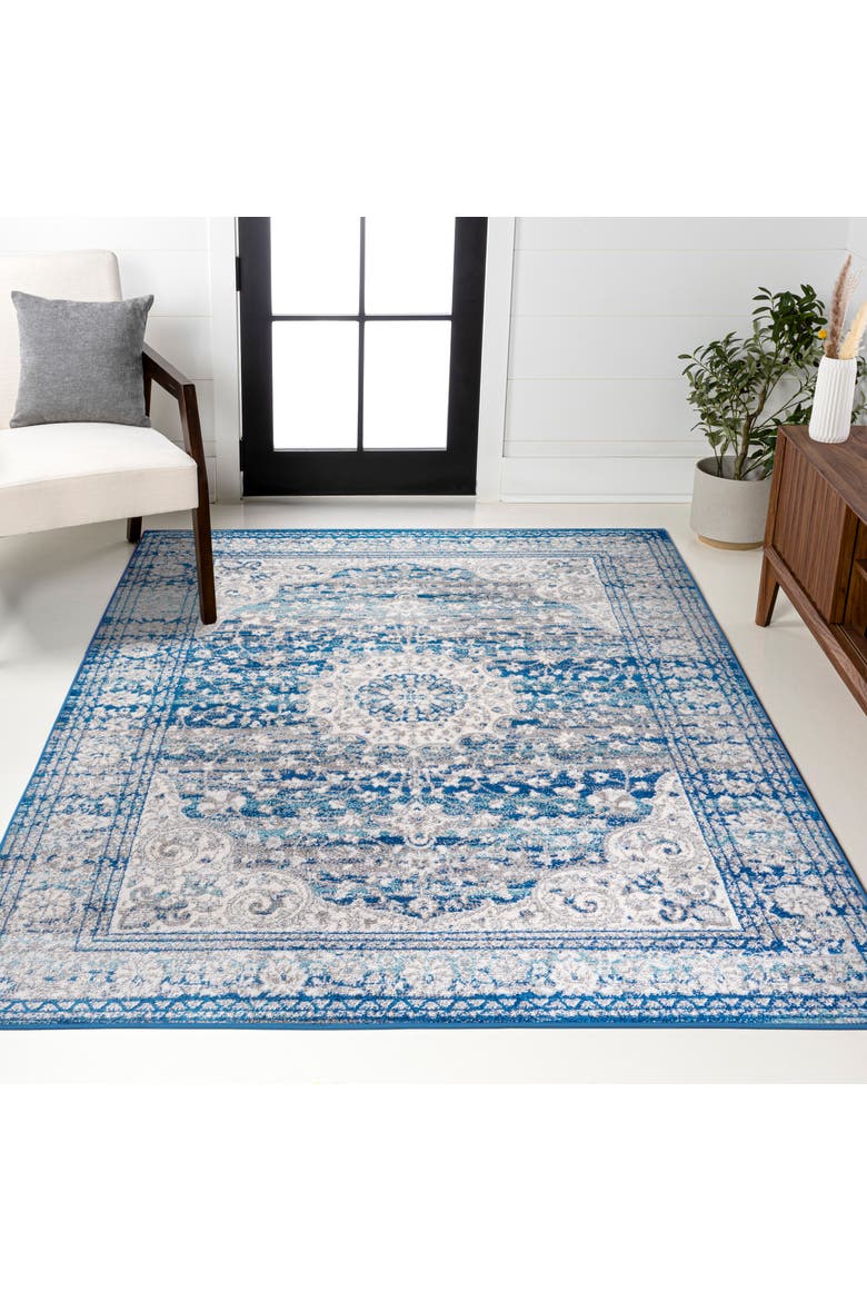 Scala Ornate Bohemian Medallion Area Rug, Alternate, color, Blue/Dark Gray
