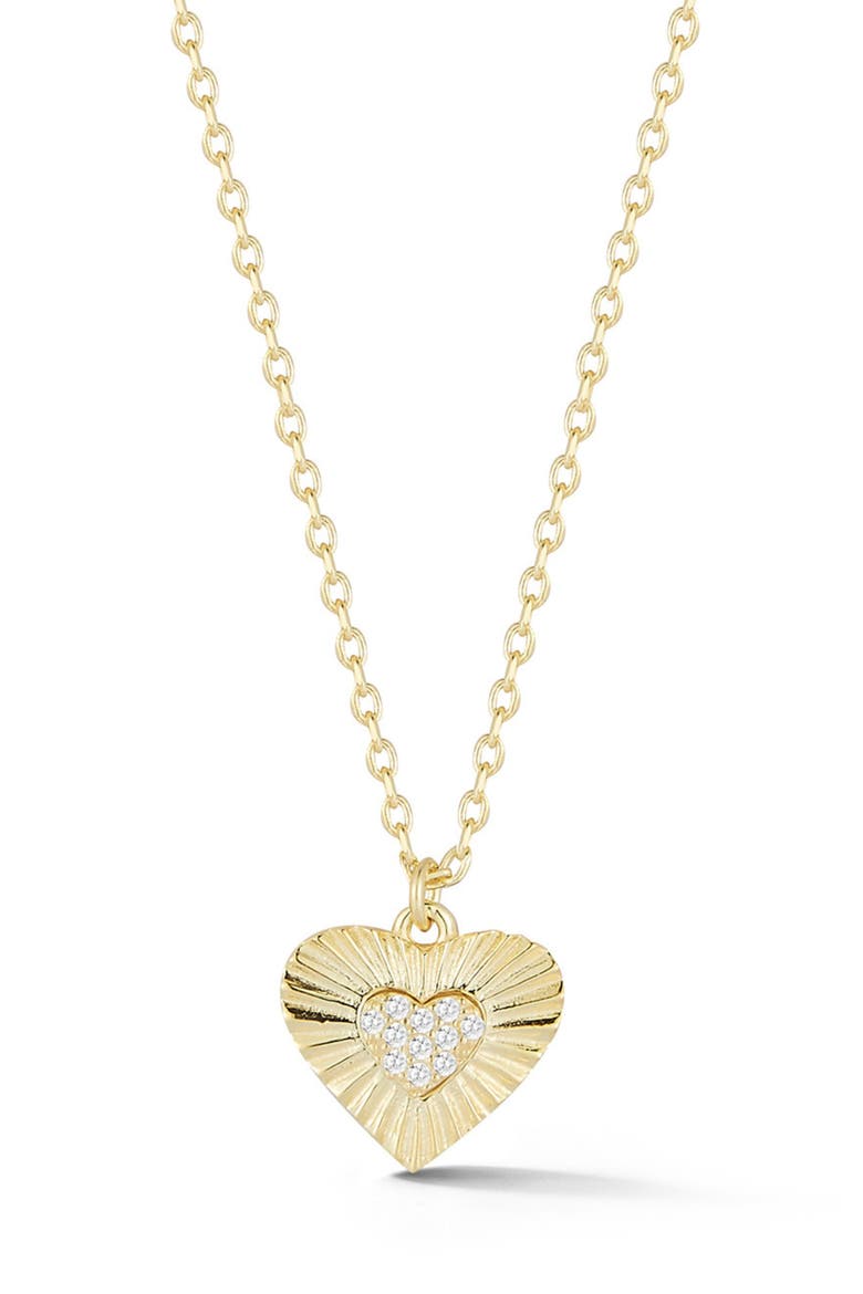 Cubic Zirconia Burst Heart Pendant Necklace, Main, color, GOLD