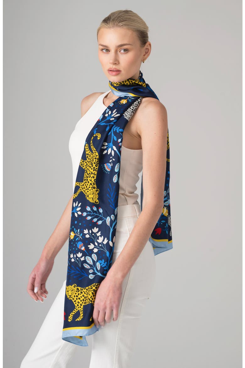 Amazon Rainforest Oblong Silk Scarf, Alternate, color, Blue