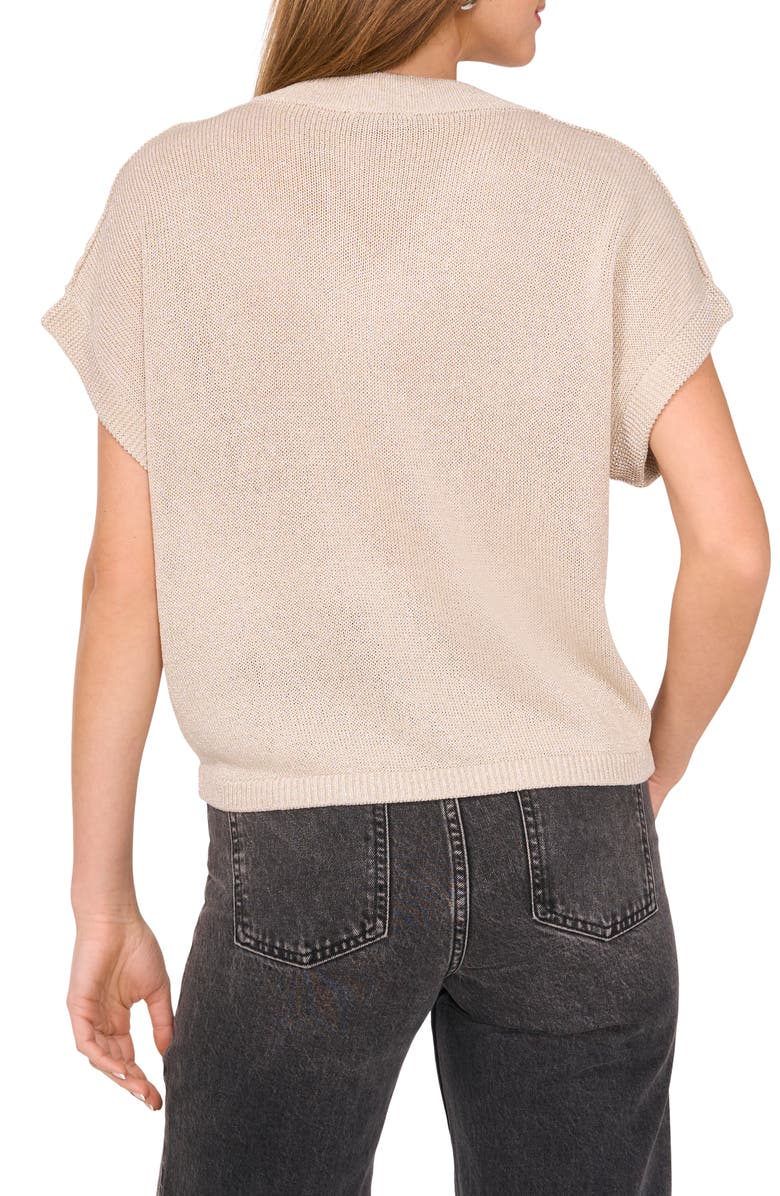 Vince Camuto Metallic V-Neck Sweater, Alternate, color, Ivory Glow