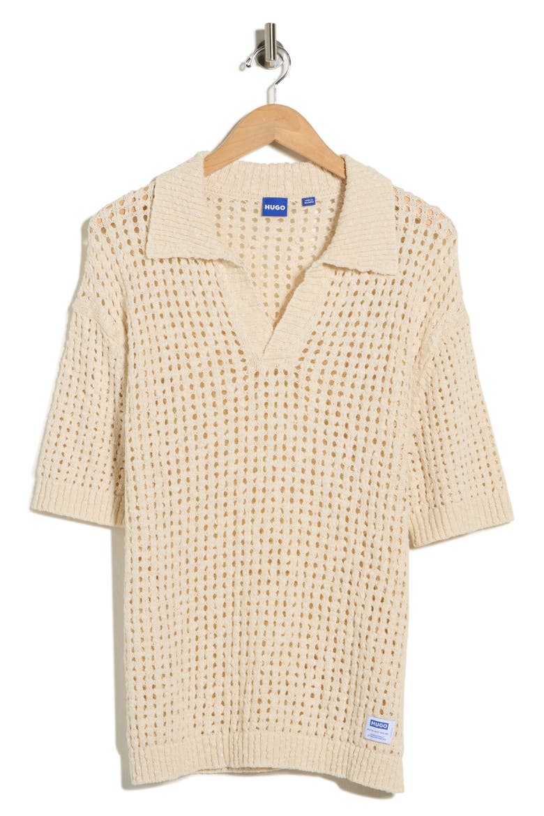 Strallo Johnny Collar Open Knit Sweater Polo, Alternate, color, OPEN WHITE