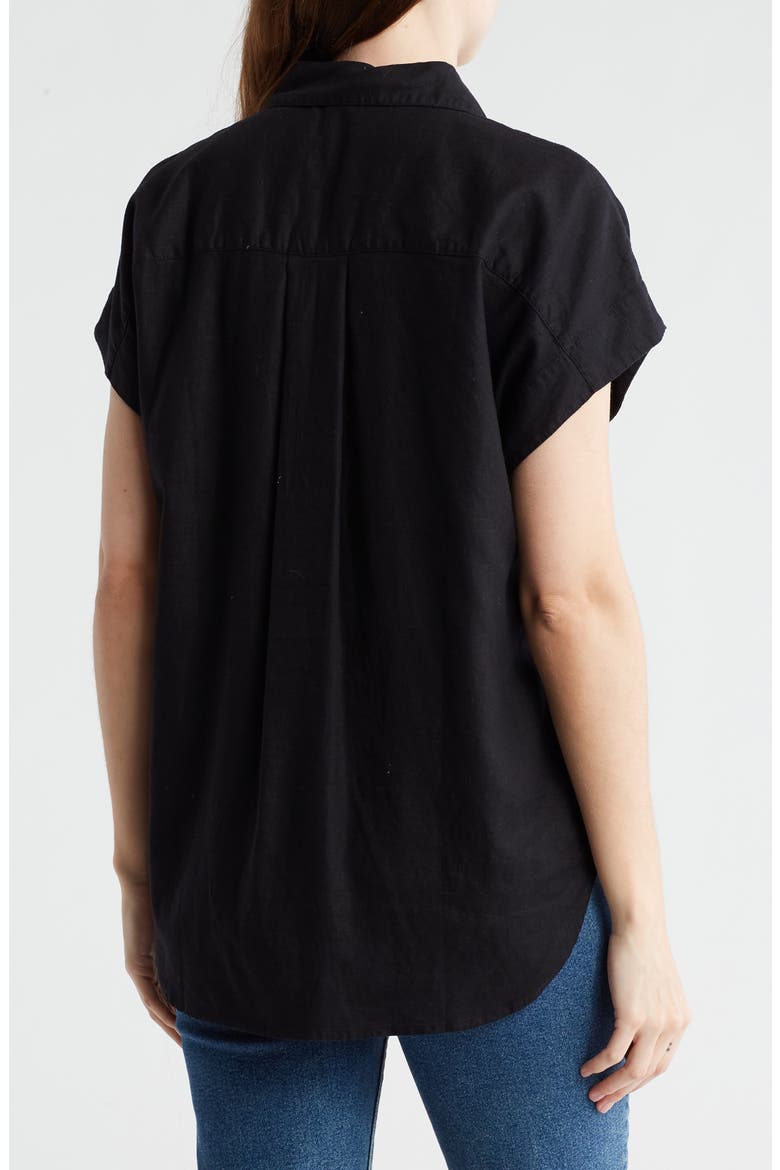 Double Pocket Linen Blend Camp Shirt, Alternate, color, BLACK