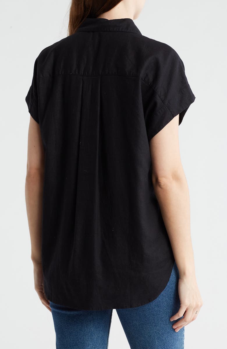 Caslon<sup>®</sup> Double Pocket Linen Blend Camp Shirt, Alternate, color, Black