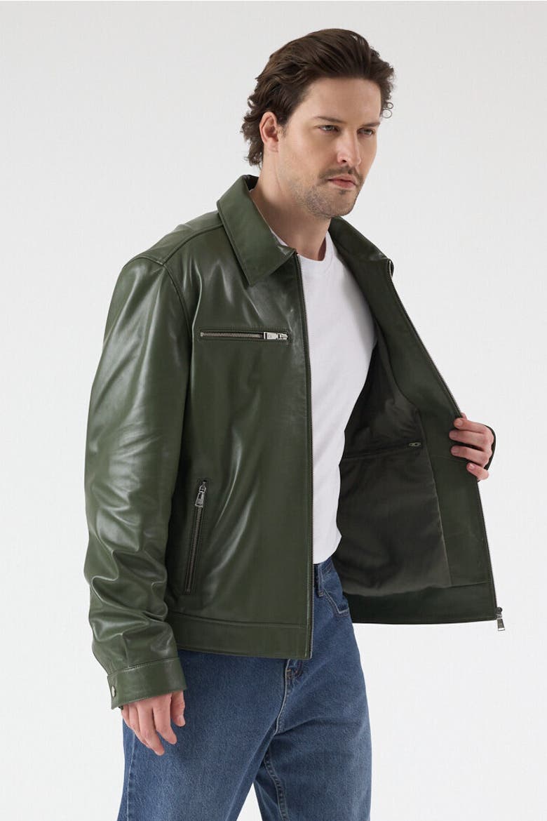 Lennox Nappa Leather Jacket, Alternate, color, Khaki
