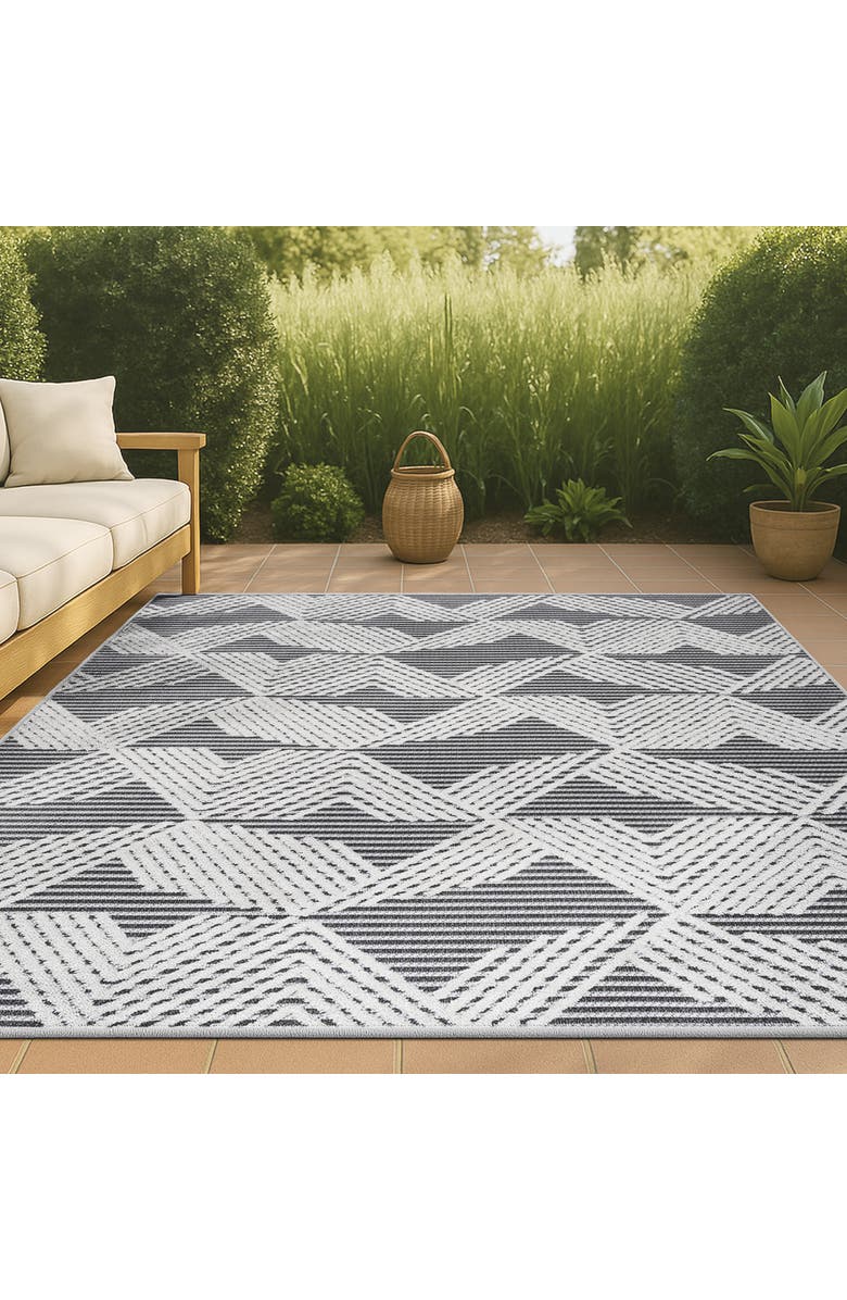 JONATHAN Y Jazz High-Low Pile Art Deco Geometric Indoor/Outdoor Area Rug, Alternate, color, Black/Ivory