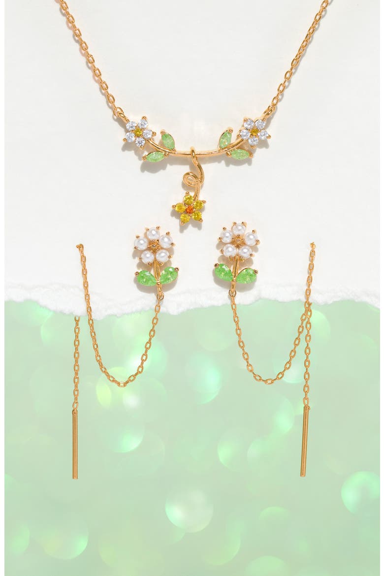 Golden Daisy Cubic Zirconia Pendant Necklace, Alternate, color, GOLD