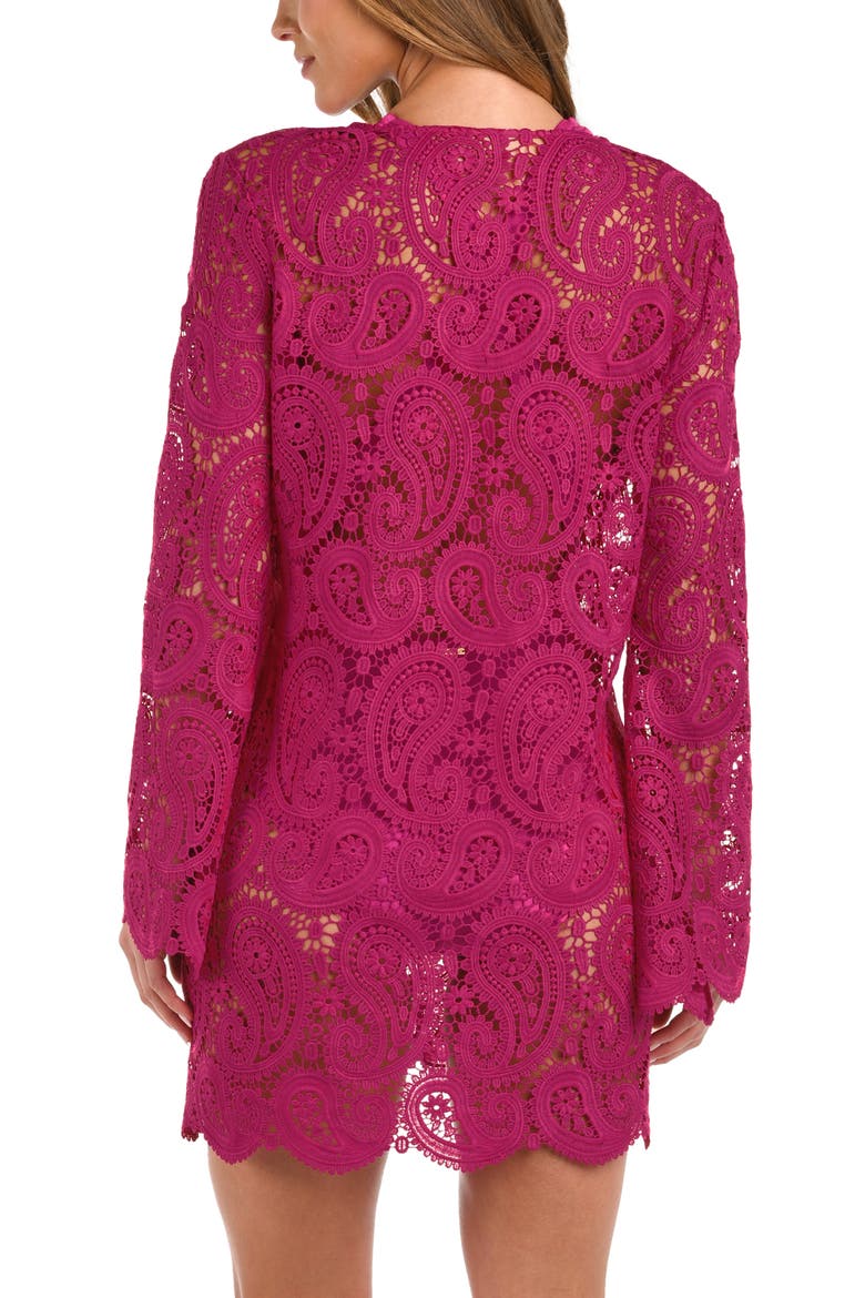 Ansley Paisley Long Sleeve Cover-Up Dress, Alternate, color, FUCHSIA