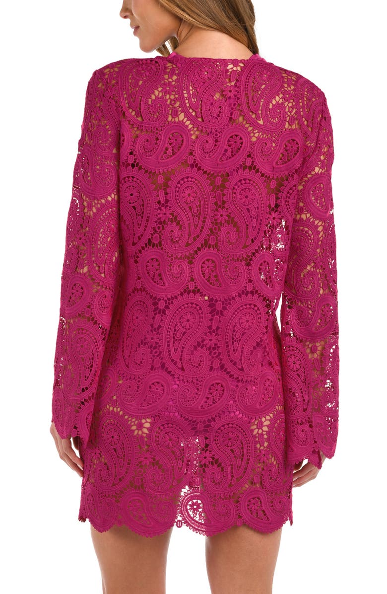 L'AGENCE Ansley Paisley Long Sleeve Cover-Up Dress, Alternate, color, Fuchsia