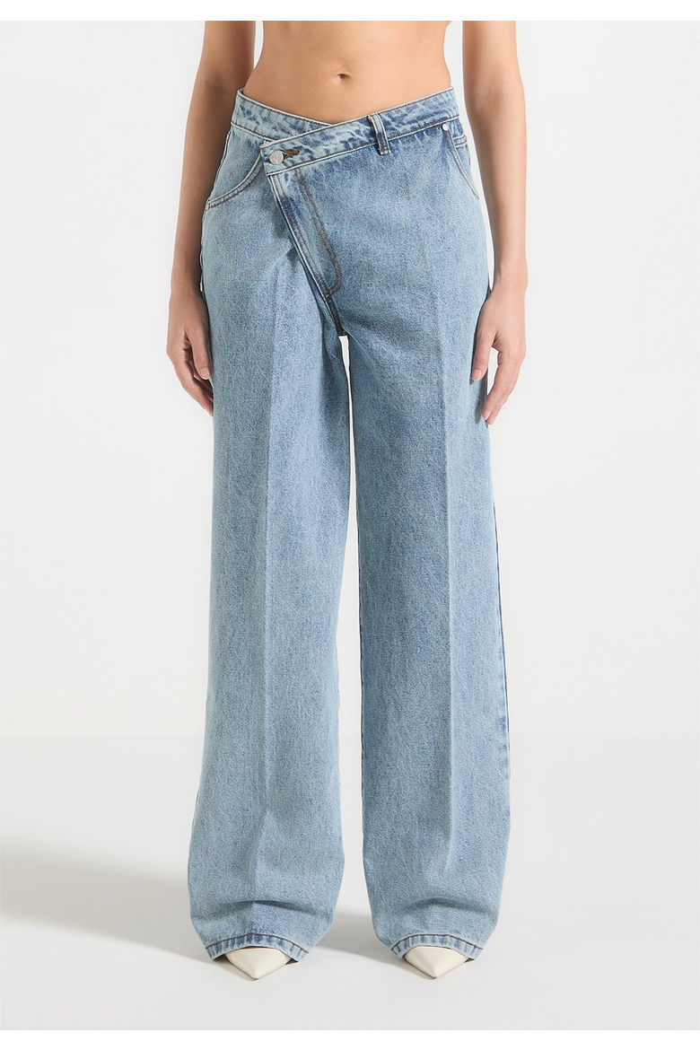 Astrid Wrap Denim Wide Leg Jeans, Alternate, color, Mid Blue