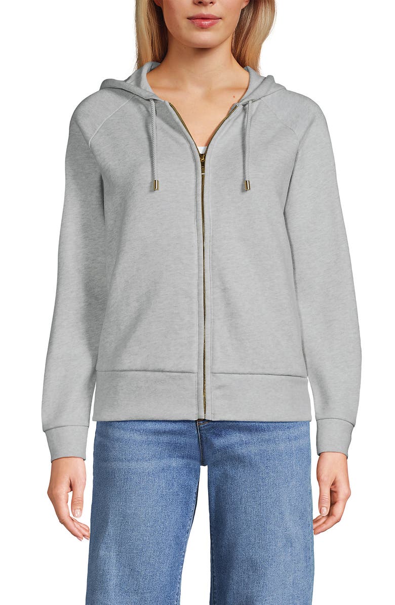 Lands' End Serious Sweats Relaxed Long Sleeve Full Zip Hoodie Sweatshirt, Main, color, Soft Light Gray Heather