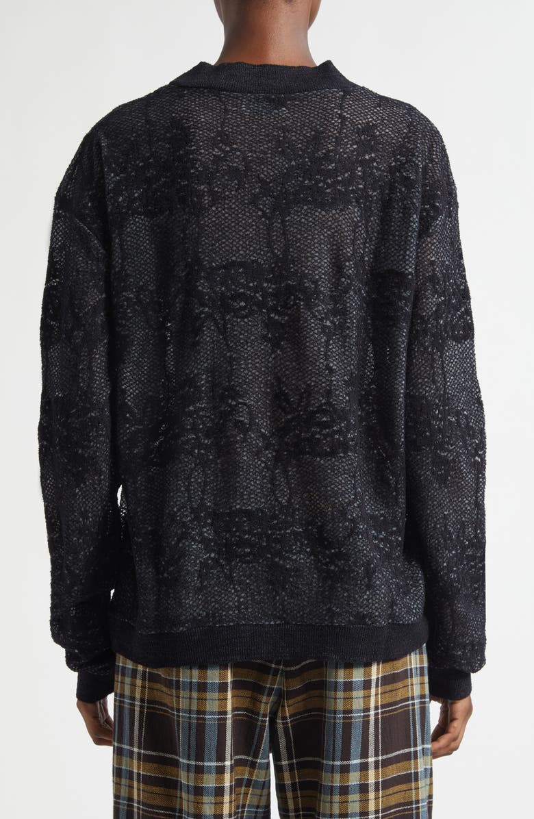 Collina Strada x Vitelli Plaid Crewneck Sweater, Alternate, color, Black Knit Lace