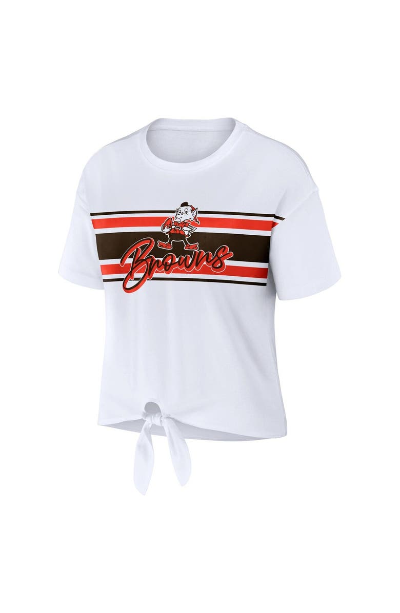 WEAR by Erin Andrews Women's WEAR by Erin Andrews White Cleveland Browns Front Tie Retro T-Shirt, Alternate, color, 