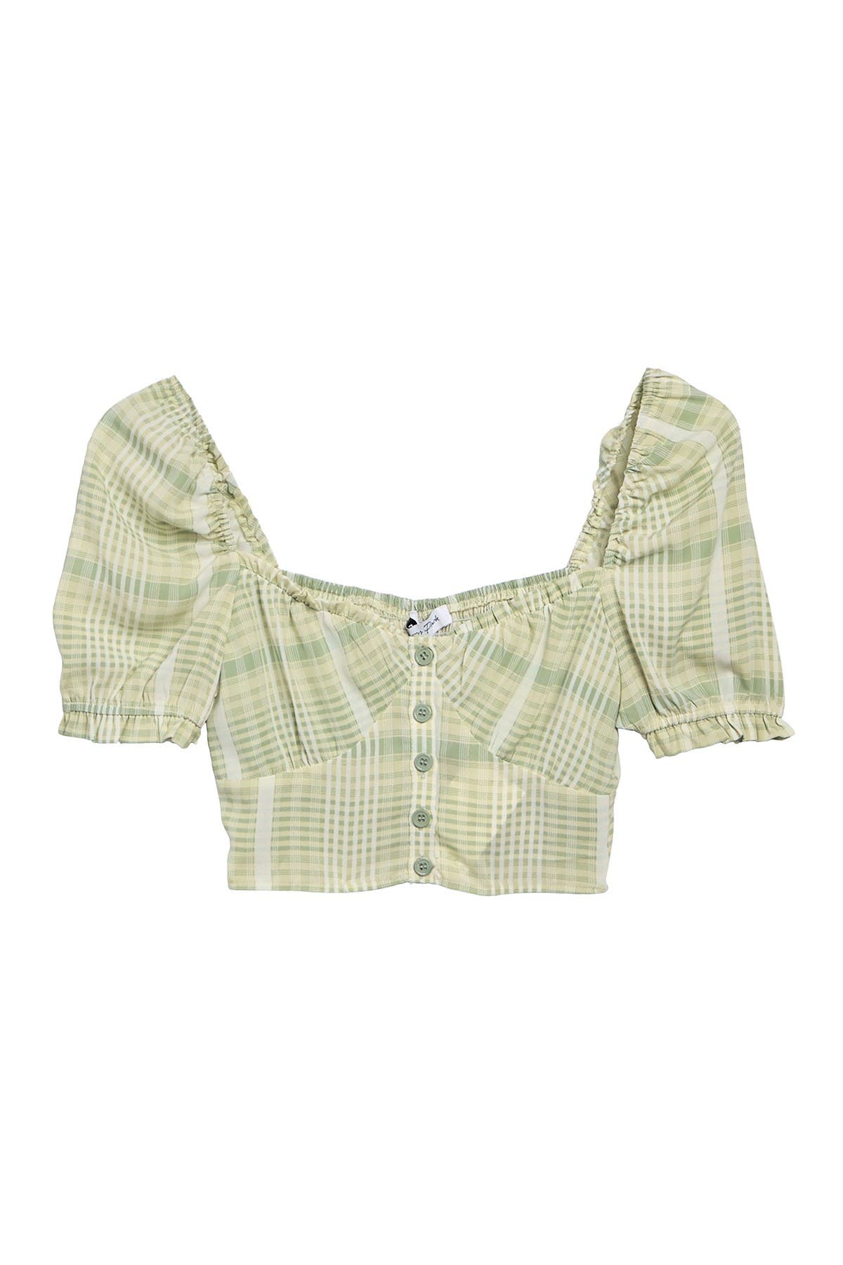 EMORY PARK Plaid Ruffle Puff Sleeve Crop Top (Women) | Nordstromrack