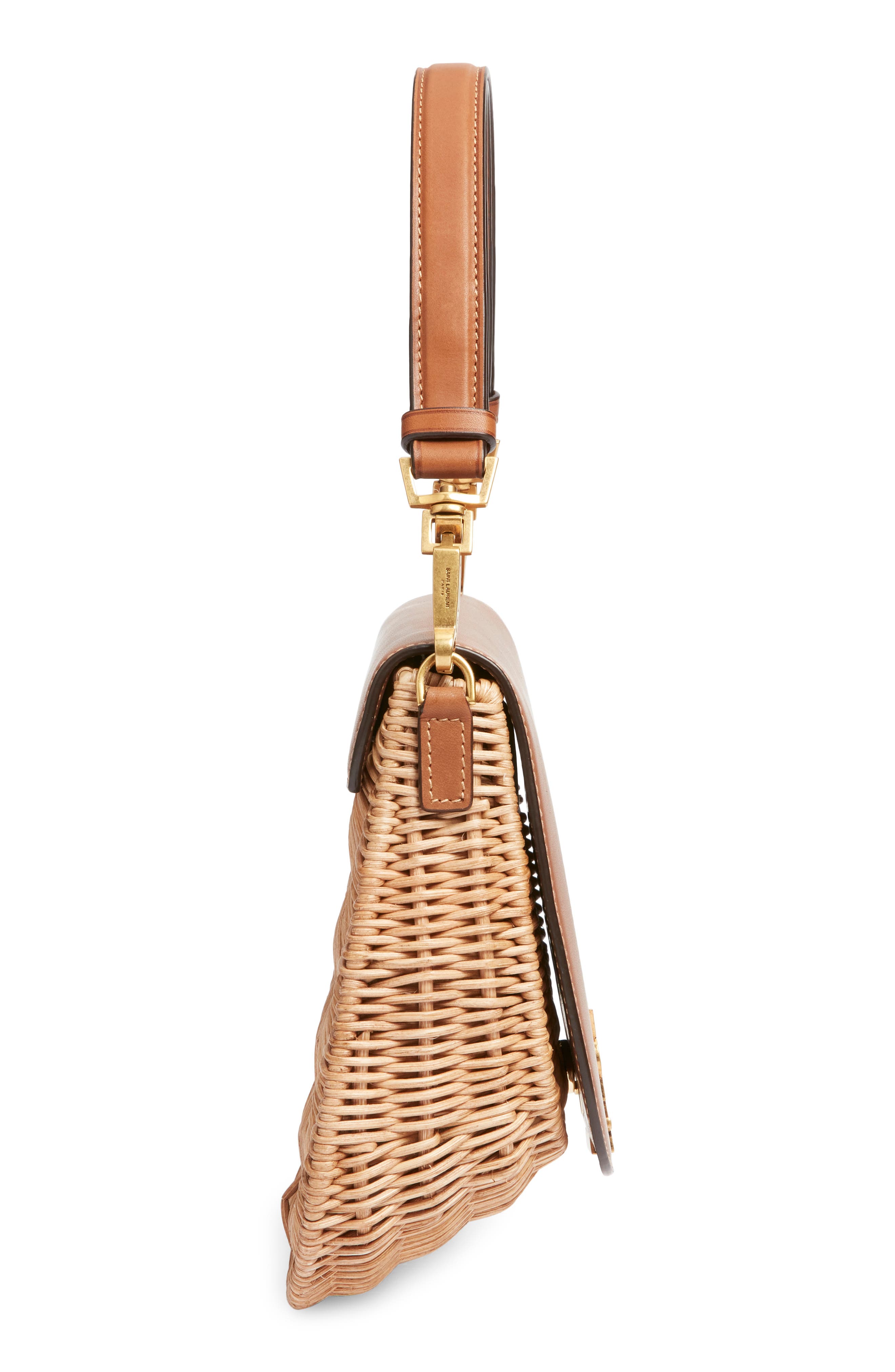 Saint Laurent Voltaire Raffia & Leather Top Handle Bag, Alternate, color, Naturel/ Brick