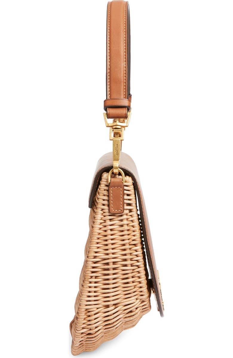 Saint Laurent Voltaire Raffia & Leather Top Handle Bag, Alternate, color, Naturel/ Brick