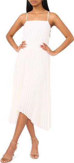 Pleated Sharkbite Hem Midi Dress
