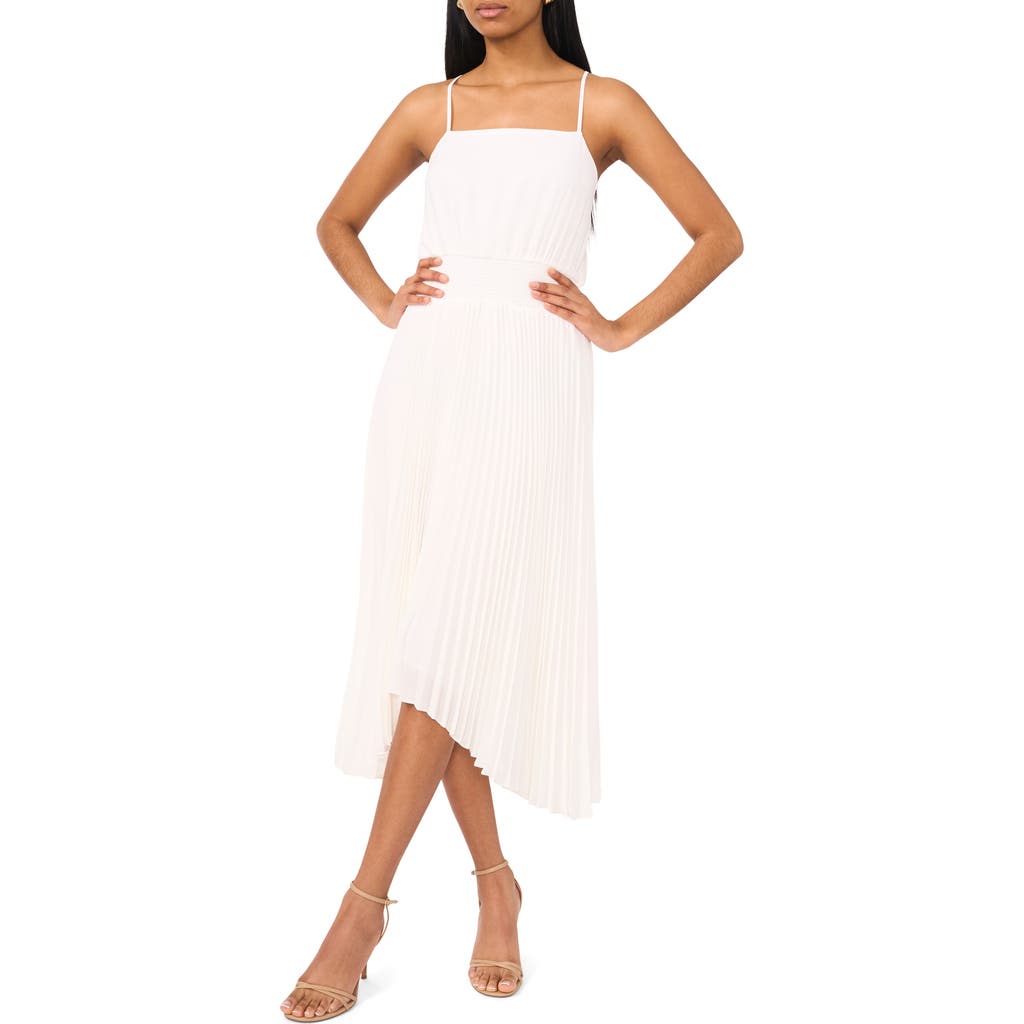 Halogen ® Pleated Sharkbite Hem Midi Dress In New Ivory