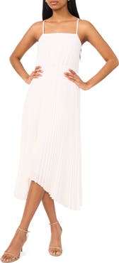 Halogen® Pleated Sharkbite Hem Midi Dress