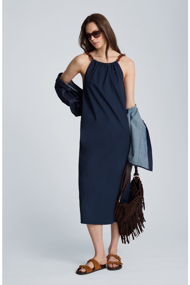 Beaded Sleeveless Midi Dress, Alternate, color, DARK NAVY