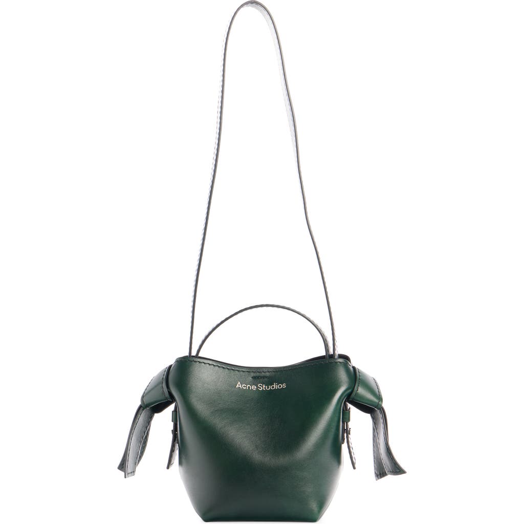 Acne Studios Mini Musubi Leather Bucket Crossbody Bag In Olive Green