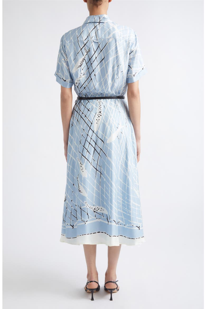 Kiera Fishnet Print Belted Silk Shirtdress, Alternate, color, VAPOR FISHNET