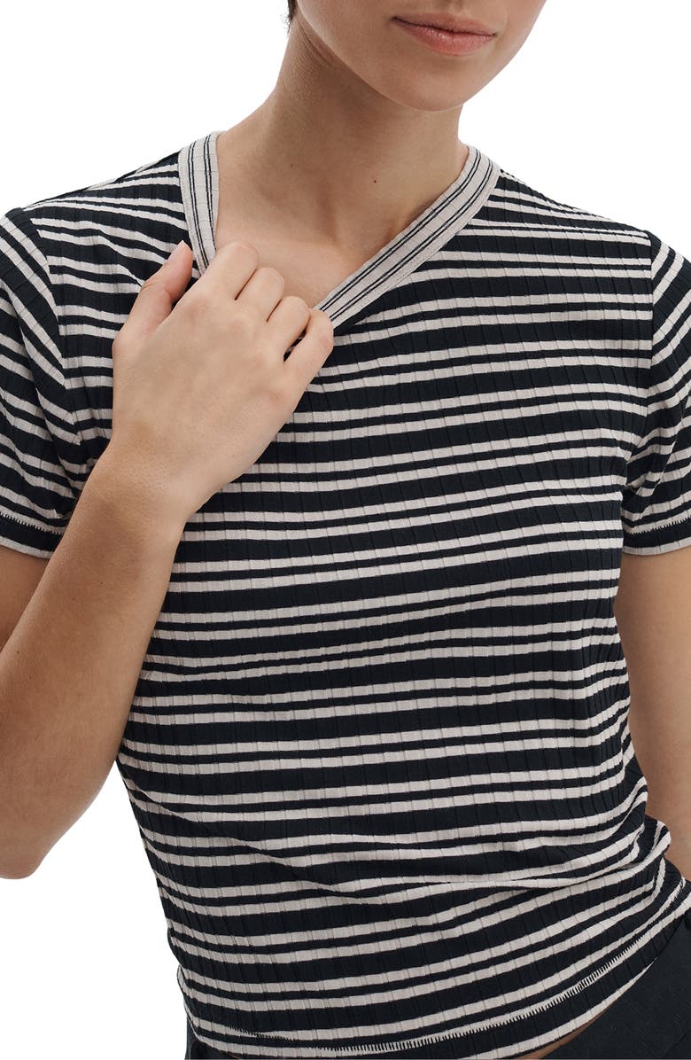 rag & bone Luca Rib Stripe T-Shirt, Alternate, color, Ivory/Black Multi