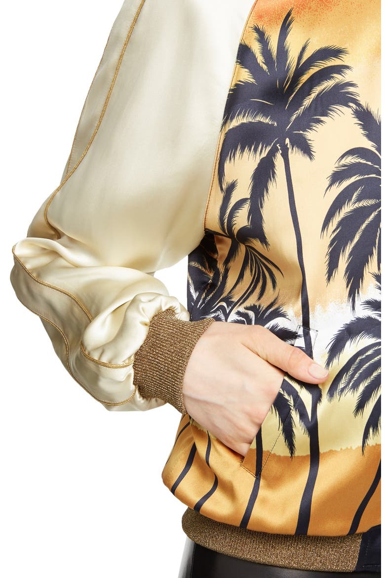 Palm Print Raglan Bomber Jacket, Alternate, color, RED/ BLACK/ YELLOW
