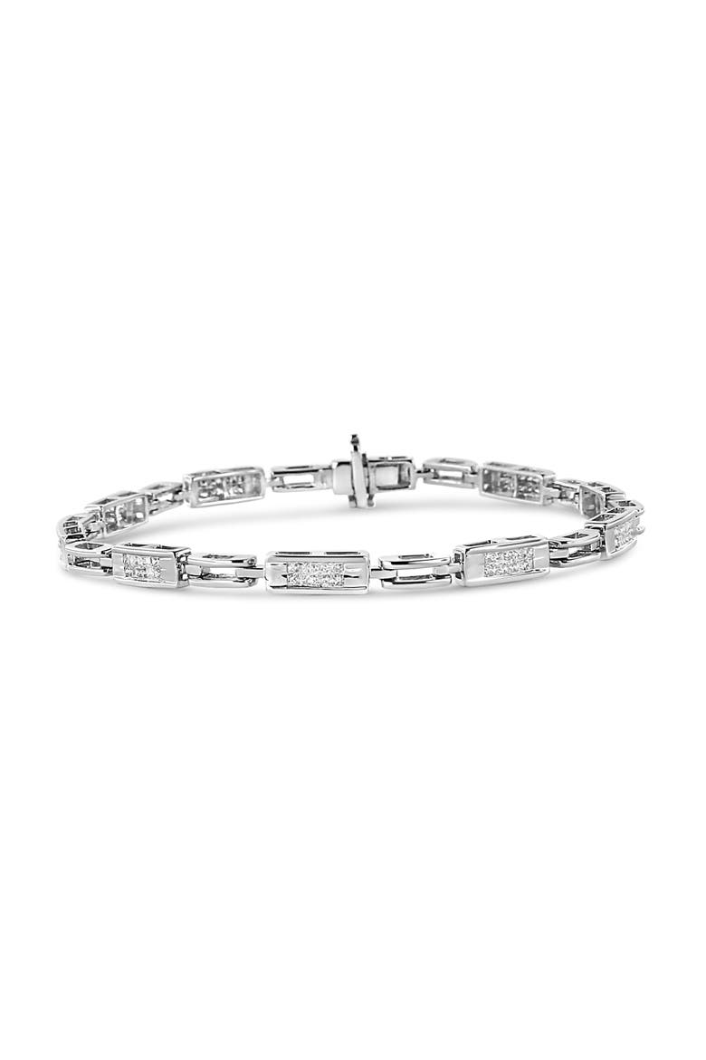 14K White Gold 1.0 Cttw Princess Diamond Station and Link Tennis Bracelet, Alternate, color, White
