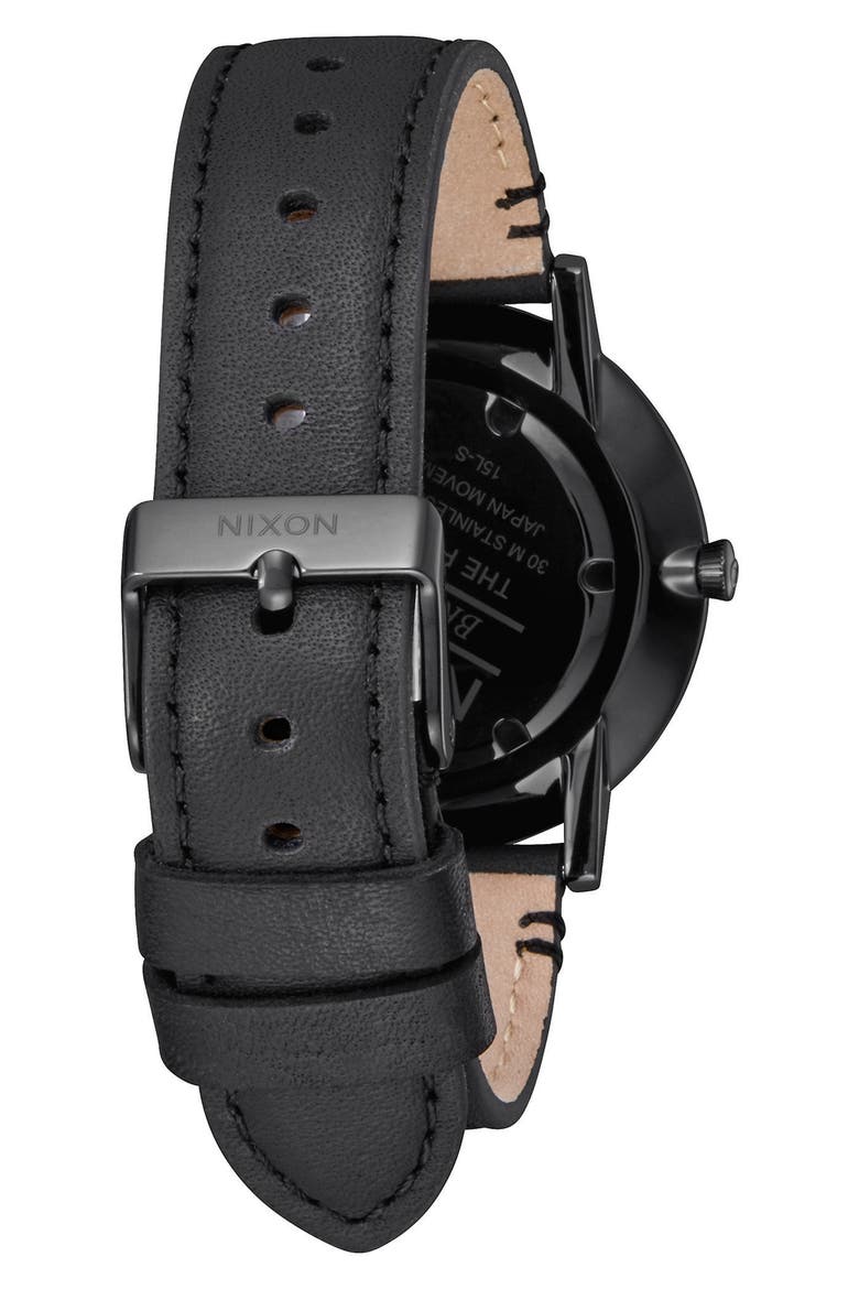 Porter Round Leather Strap Watch, 40mm, Alternate, color, BLACK