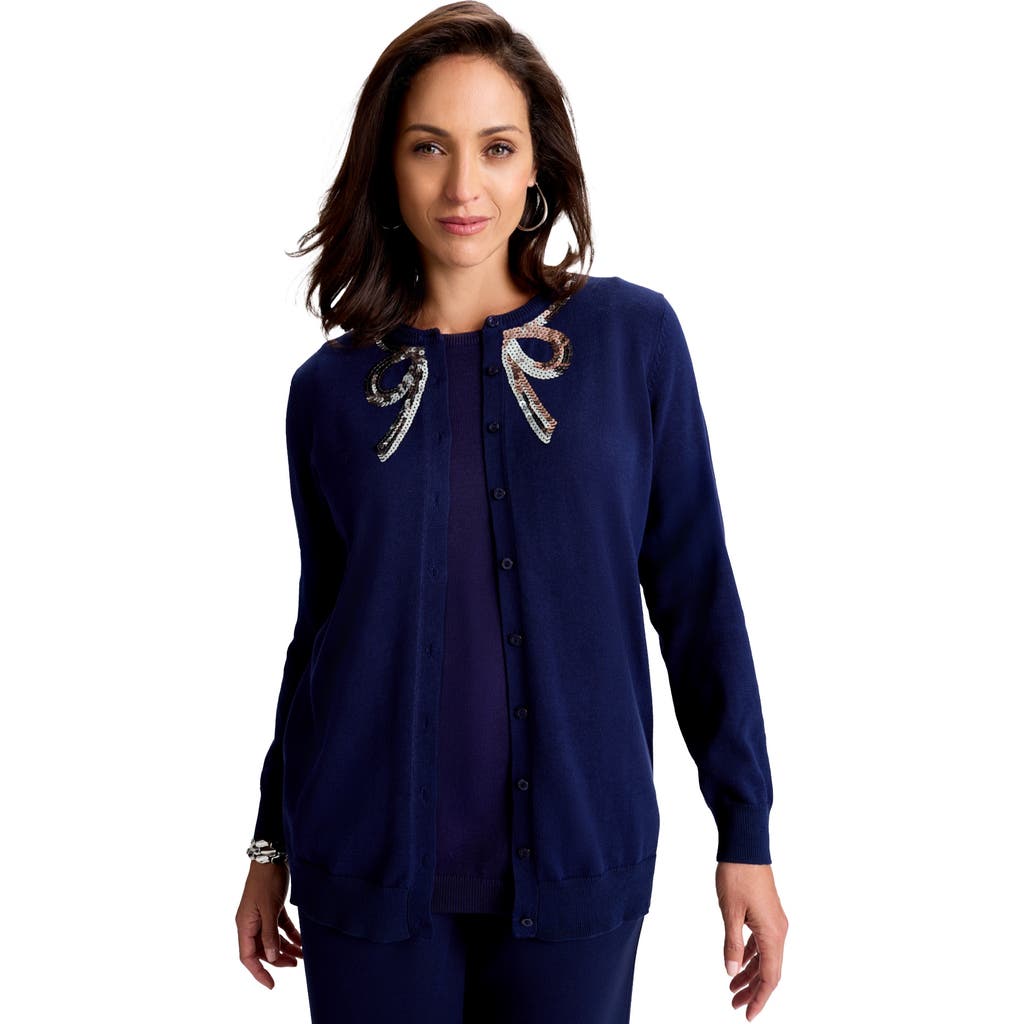 Jessica London Fine Gauge Cardigan In Blue